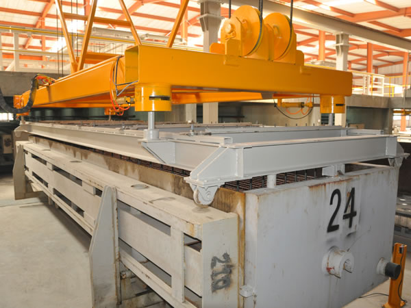 Holding pin inserting and drawing hoist for the AAC panel production