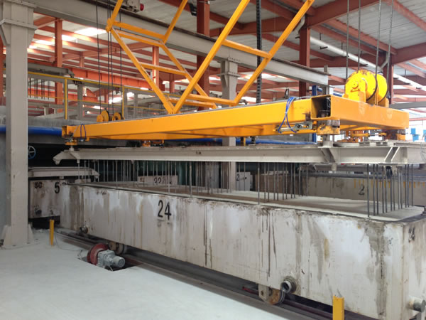 Holding pin inserting and drawing hoist for the AAC panel production